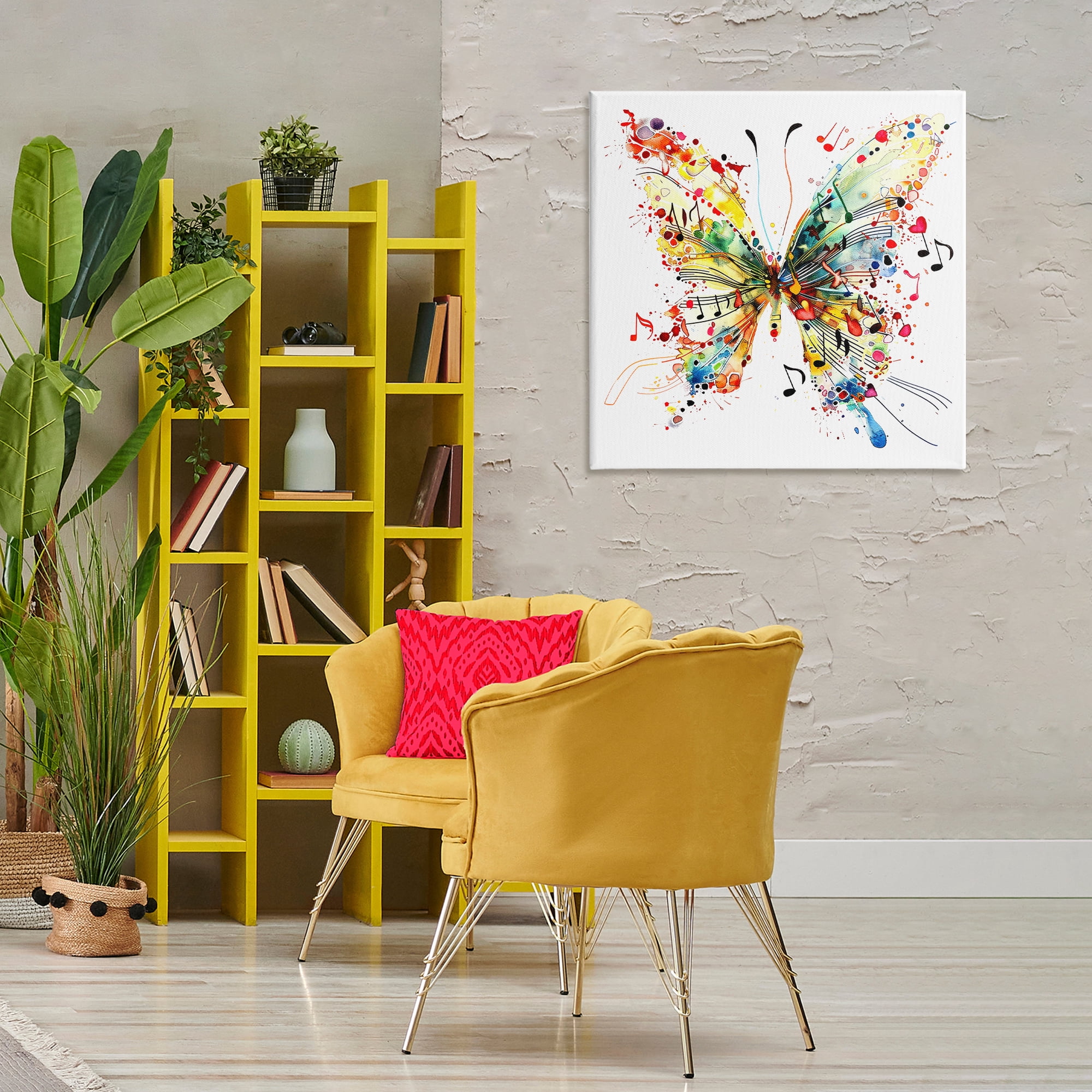 Stupell Industries Musical Song Butterfly Insects Painting Wrapped Canvas Art Print Wall Art, 30 x 30