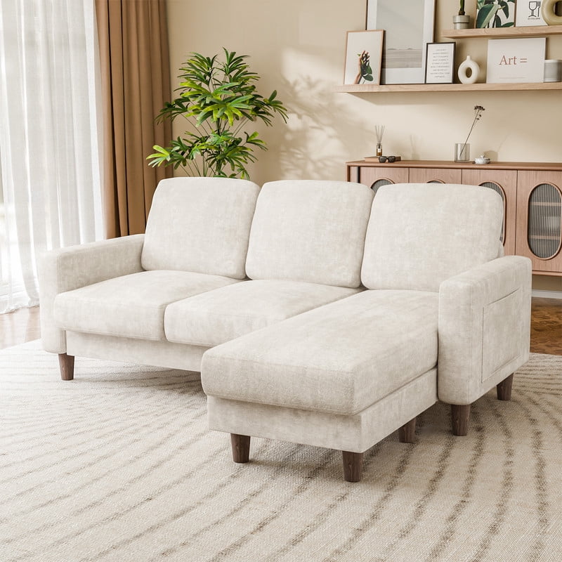 Lacoo 3 Seat Sectional Sofa L-Shaped Couch with Reversible Ottoman Convertible Cloud Couch for Living Room,White