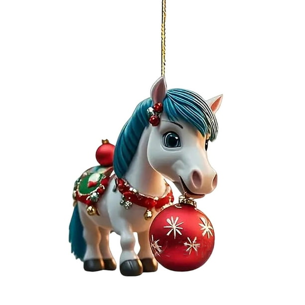 Lindo colgante plano navideño de acrílico con ponis y sombrero de mago | Adorno para árbol de Navidad | Decoración para ventanas y mesas | Regalo festivo para familiares y amigos