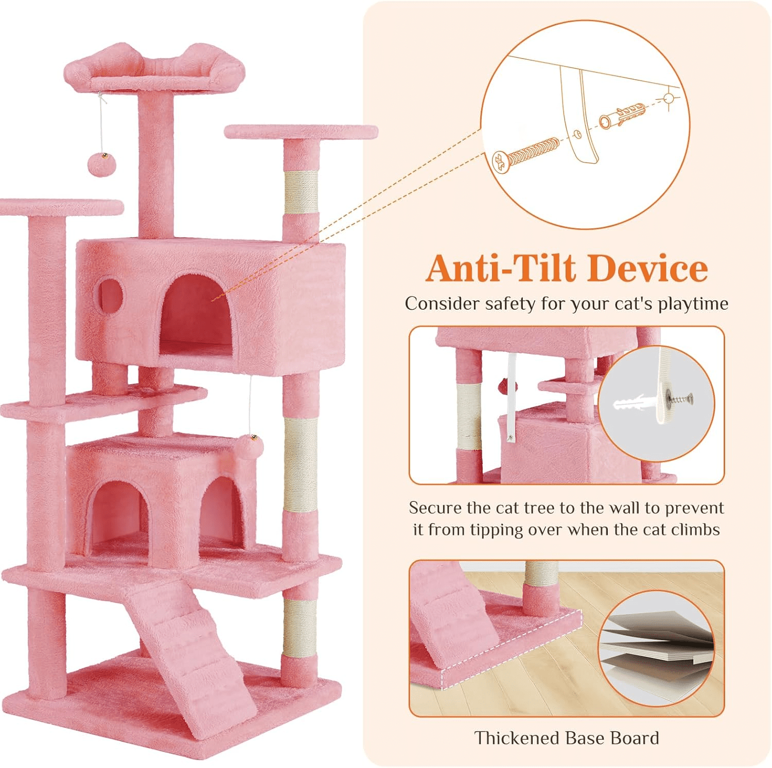 MAYEERTY 54" Cat Tree Tower Multi-Level Sisal Grab Post Indoor Apartment Ladder Plush Toys