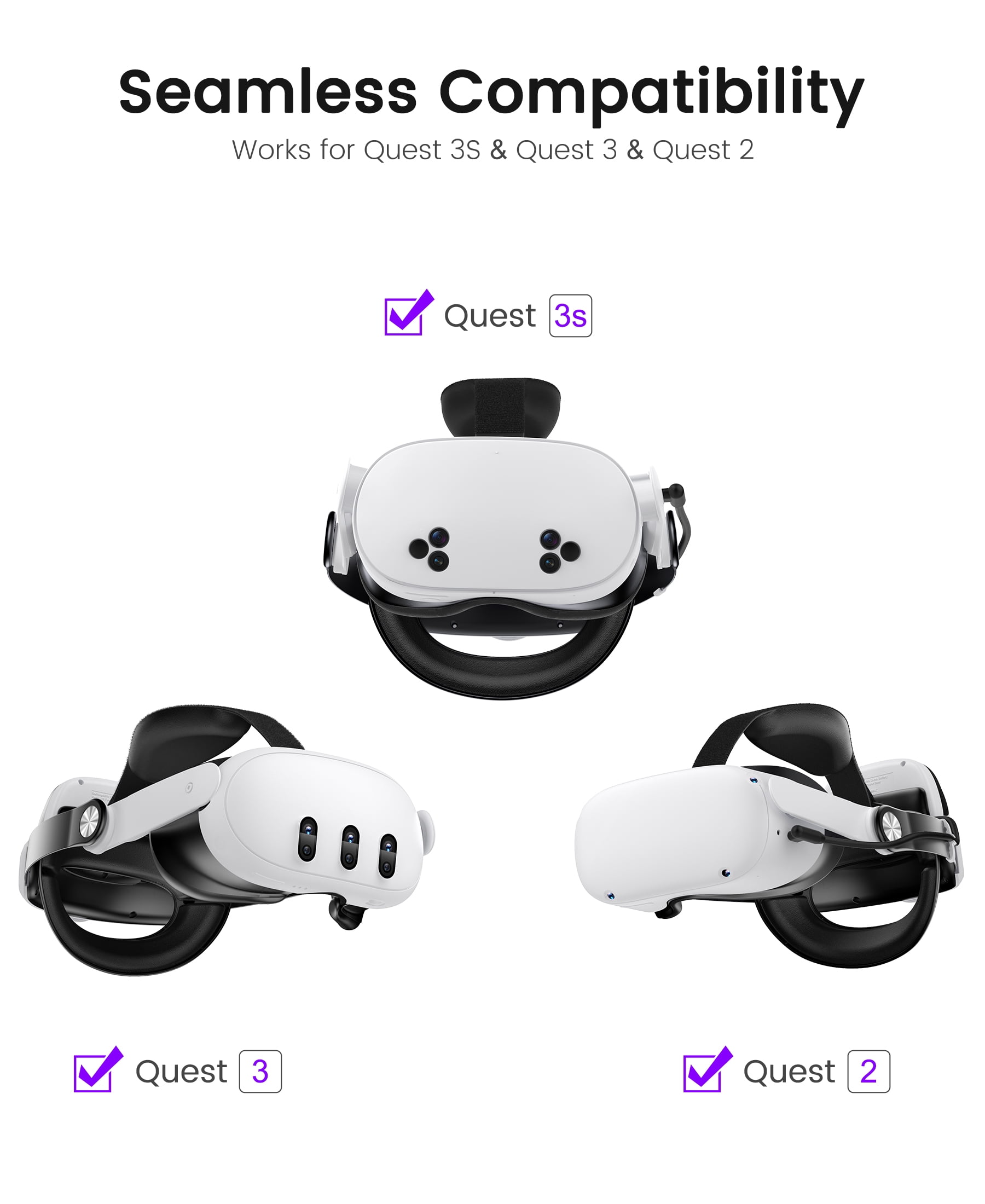 QQV for Meta Quest 3/Quest 3S/Quest 2 Head Strap with Magnetic