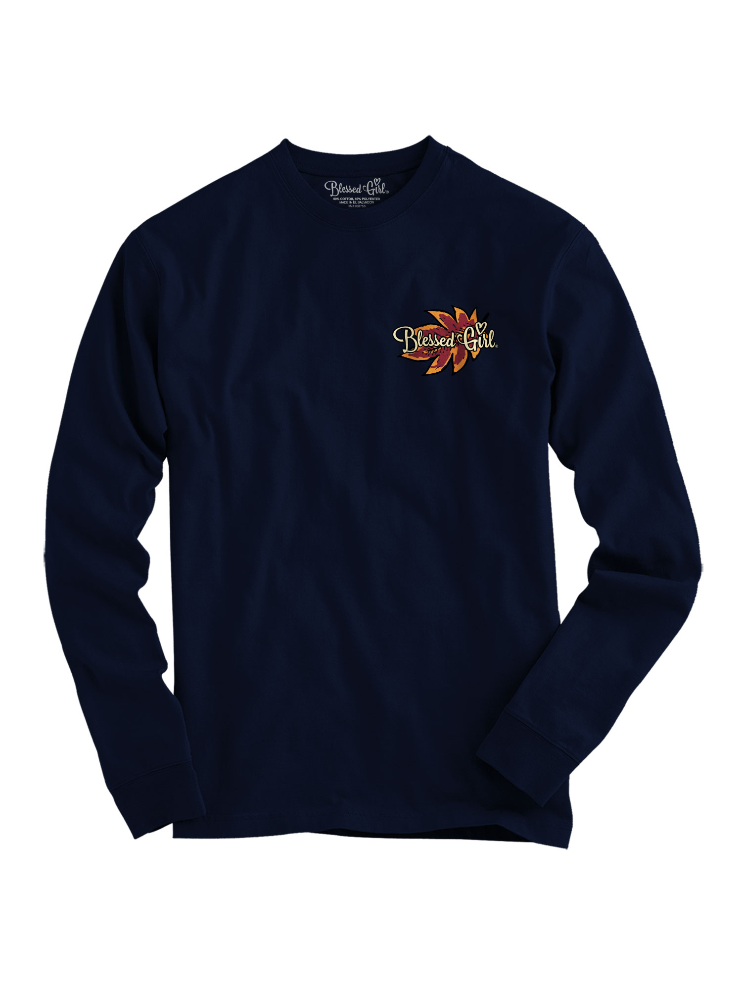 Blessed Girl Womens Long Sleeve T-Shirt Thankful Leaves -2X-Large