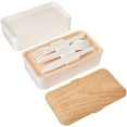 thumbnail image 3 of Fiambrera infantil bento box hermético con juego de cubiertos Fiambrera cuadrada 2 compartimentos con separador Fiambrera divisible Congelable Apto para microondas Apto para lavavajillas, blanco Vhermosa, 3 of 8