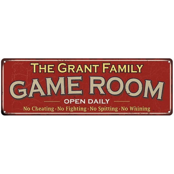 The Grant Family Gift Red Game Room Metal 6x18 Sign 206180038194