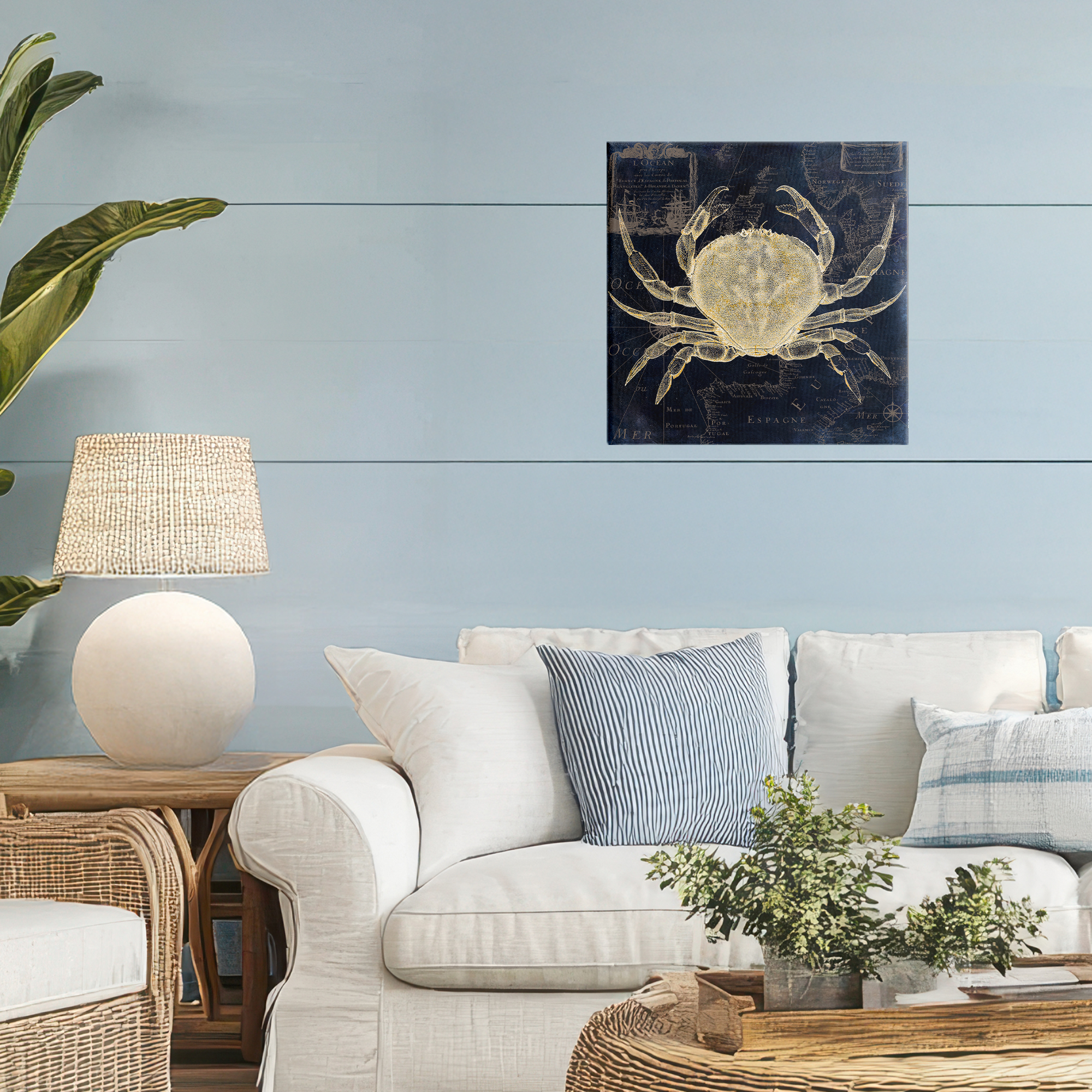 Crab Contour over Map Canvas Wall Art, design by Sasha