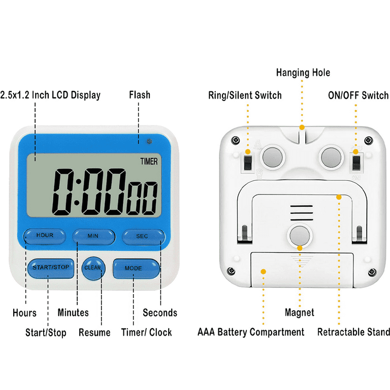 Kitchen Timer, 120DB Loud Digital Kitchen Timer Countdown with Large LED  Display, Count UP Countdown Magnetic Countup Timer for Cooking, Oven