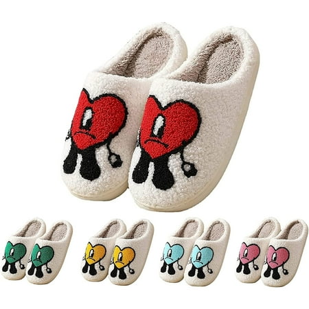 

Lankey Bad Cute Bunny Slippers for Women Cartoon Embroidery Love Pattern Home Slippers Keep Warm Couples Slides Retro Soft Slip on Anti-skid Sole Slip-on Slipper for Indoor Outdoor