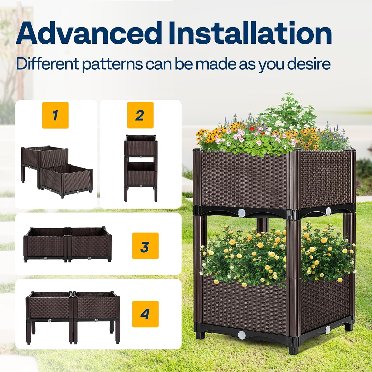 SPECSTAR   Garden Bed Kit,Elevated Plastic Raised Garden Planter Kit, 17" x 17" x 7" (2 Pack, Brown)