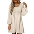 thumbnail image 1 of Women's Dress， Long Sleeve Round Neck Casual Dress， Solid Color Polyester Dress for Daily Wear, 1 of 5