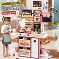 thumbnail image 3 of Pink Play Kitchen Set for Kids - 93cm Pretend Cooking Table with Interactive Lights & Sounds, Play Food & Utensils, Toddler Role Play Furniture Gifts for Girls Boys Ages 3-8, 3 of 10