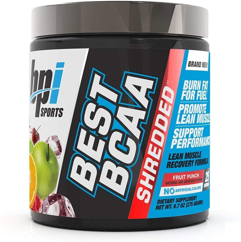 BPI Sports Best BCAA Shredded - Caffeine-Free Thermogenic Recovery Formula - BCAA Powder - Lean Muscle Building - Accelerated Recovery - Weight Loss - Hydration - Fruit Punch - 25 Servings - 9.7 oz