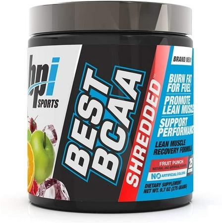 BPI Sports Best BCAA Shredded - Caffeine-Free Thermogenic Recovery Formula - BCAA Powder - Lean Muscle Building - Accelerated Recovery - Weight Loss - Hydration - Fruit Punch - 25 Servings - 9.7 oz.
