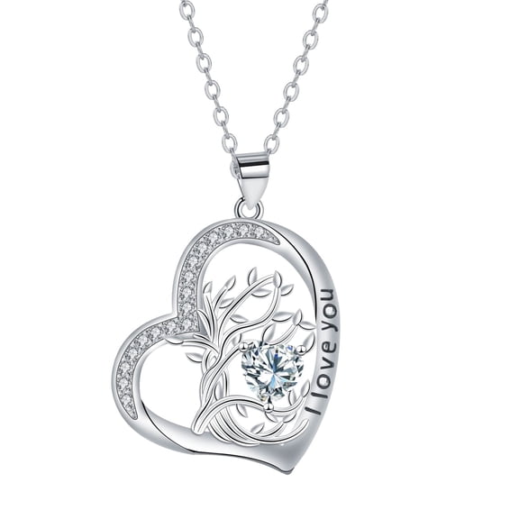 Rynsito Valentine Day Gifts for Women, Sterling Silver Tree of Life Necklace with Heart Birthstone Necklace, Jewelry Gifts for Mother Wife Daughter Girlfriend