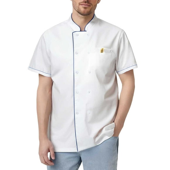 Gaexia Men's Catering Chef Cardigan Workwear Short Sleeve Top Shirt Kitchen Outfit Comfortable Durable Lightweight Breathable