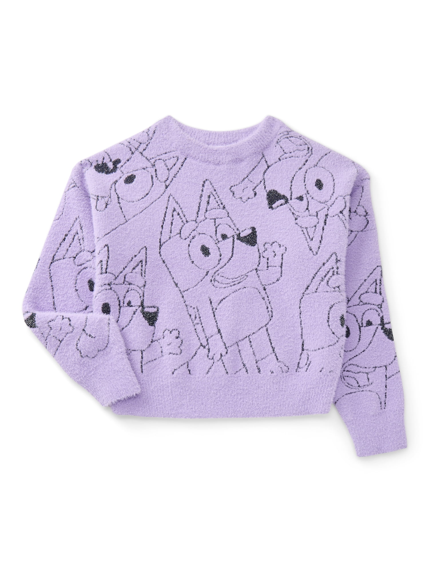 Bluey Girls Graphic Eyelash Knit Glitter Sweater, Sizes 4-16