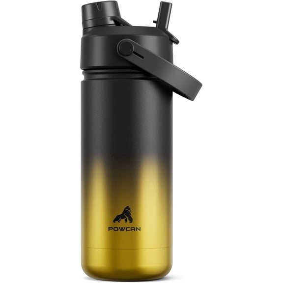 POWCAN 18 oz Insulated Water Bottle with 2-in-1 Straw and Spout Lid, Keep Cold 24H, Leak-Proof, Fits in Car Cup Holder, BPA-Free, Stainless Steel Water Bottle for Sports, Travel, (King)