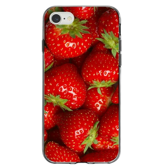 DistinctInk Clear Shockproof Hybrid Case for iPhone 7 8 SE (2020 Model) 4.7" Screen TPU Bumper Acrylic Back Tempered Glass Screen Protector - Bright Red Strawberries