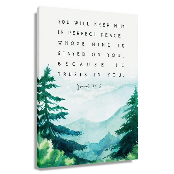 Isaiah 26 3 Bible Verse Wall Art Landscape Mountain Wall Art Contemporary Canvas Home Decor For Bedroom Unframed 12x18 in