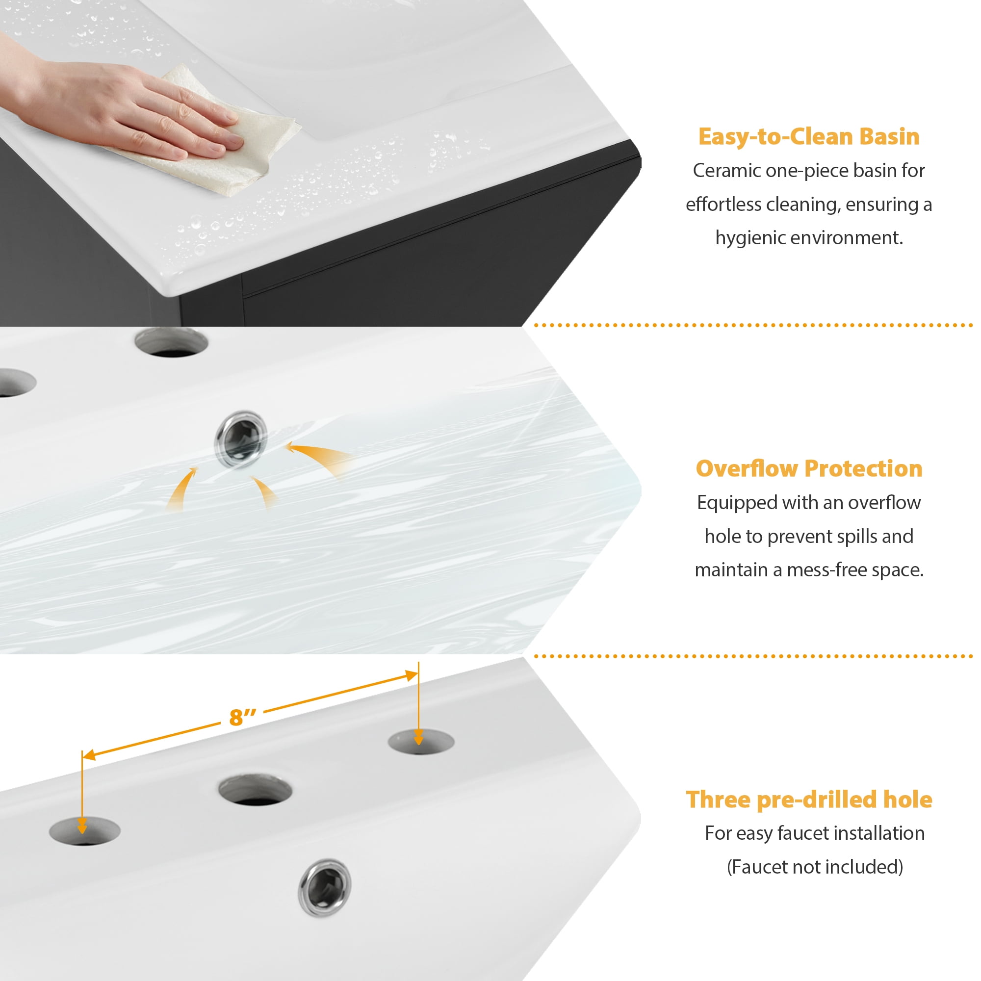 Euroco 30-Inch Bathroom Vanity with Ceramic Sink and Ample Storage - The Perfect Choice for Small Bathrooms