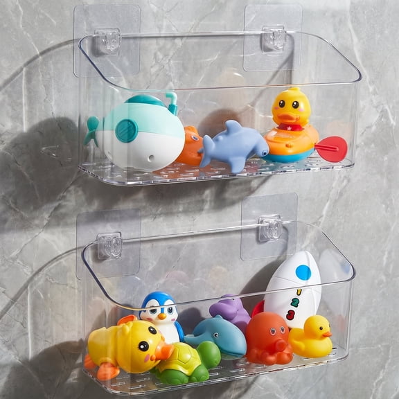 Bath Toy Storage Holder Bathtub Toy Organizer, Large Capacity Shower Caddy for Bathroom, Clear, 2 Pack