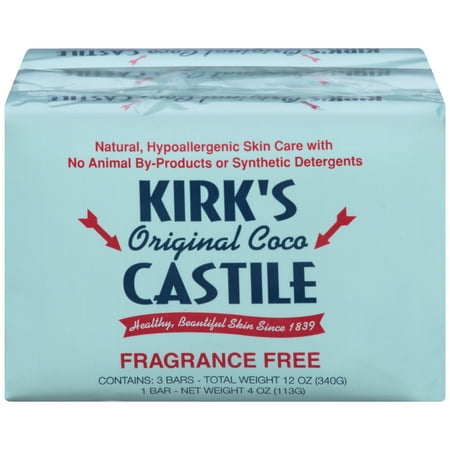 Kirk's Natural Original Coco Castile Bar Soap, Fragrance Free, 4 Oz, 3 (Best Natural Body Soap Bar)