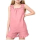 thumbnail image 1 of Camisola de Cuello Redondo sin Mangas Casual Y Pantalones Cortos de Estilo de Chicas con Correas Y Doblados Acanalados, Tela Suave Transpirable, Traje de Dos Piezas de Color Sólido, 1 of 9