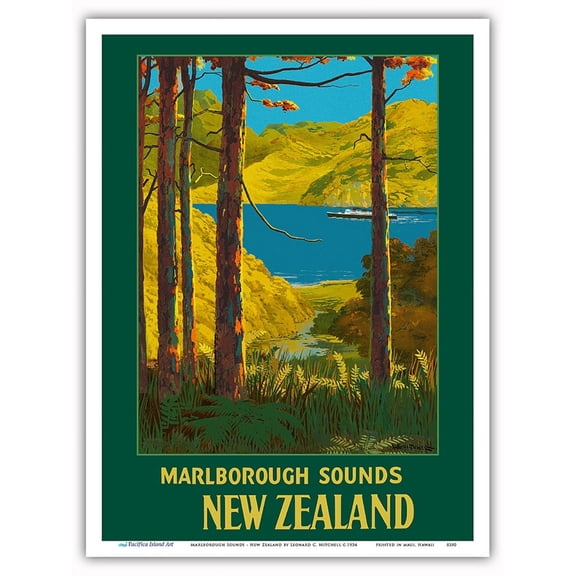 Marlborough Sounds - South Island New Zealand - Vintage Travel Poster by Leonard C. Mitchell c.1934 - Master Art Print (Unframed) 9in x 12in