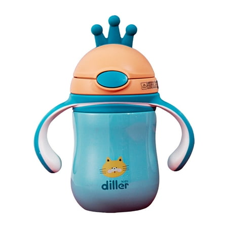 

YIMIAO 280ml Water Bottle Measuring Scale Print Crown Shape Comfortable to Hold Cartoon Crown Water Bottle with Straw for Home