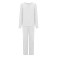 thumbnail image 4 of Lounge Sets Womens Soft Cotton Pajama Loungewear V Neck Long Sleeve T-shirt and Wide Leg Pant Suits 2 Piece Sleepwear (XL, White), 4 of 6