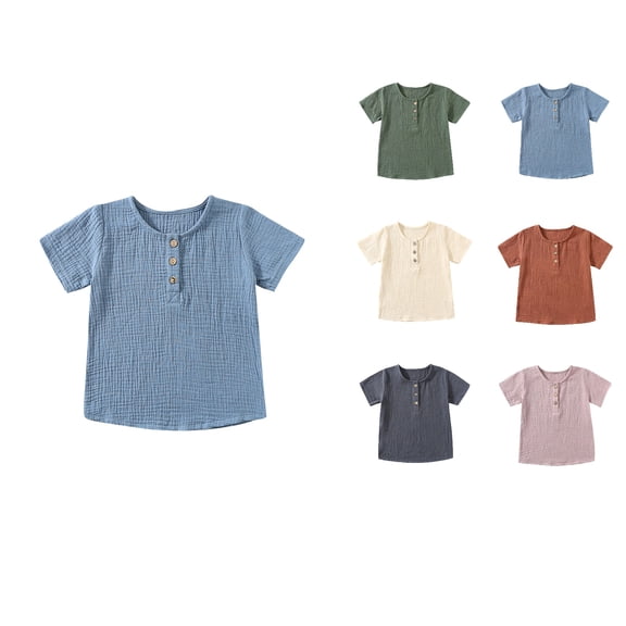 SROBPTY Kids Boys and Girls Button Front Short Sleeve Tshirt Top