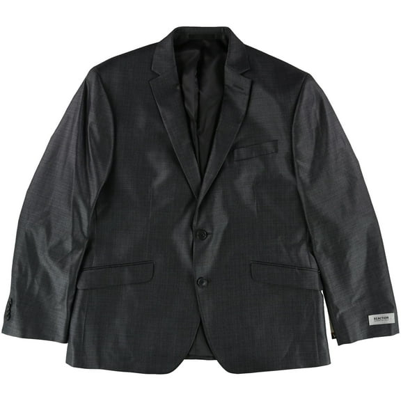 Kenneth Cole Mens Technicole Gunmetal Two Button Blazer Jacket, Grey, Big & Tall, 40 Regular
