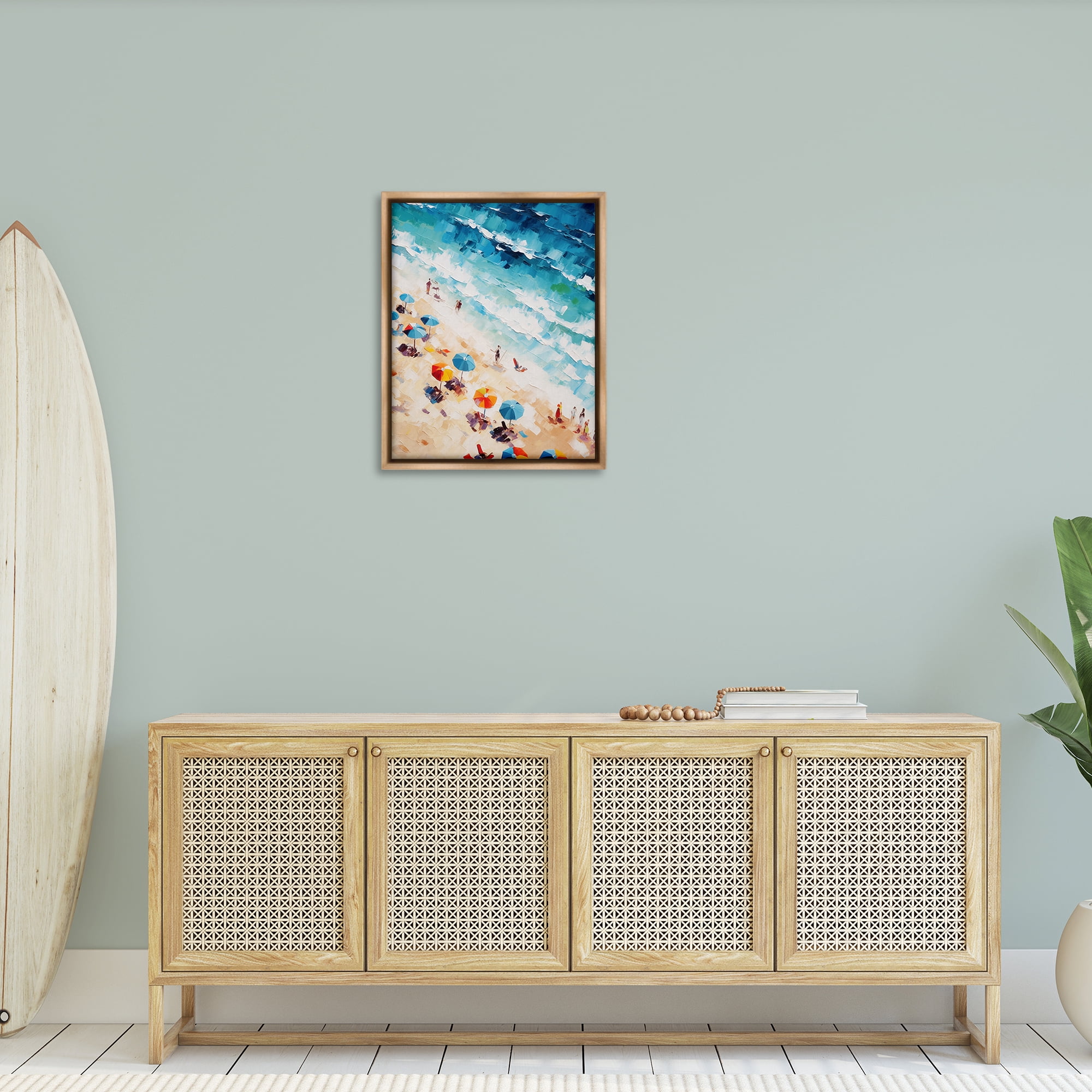 Stupell Industries Bold Beachgoers Hues Nautical & Beach Painting Brown Floater Framed Canvas Art Print Wall Art, 25 x 31
