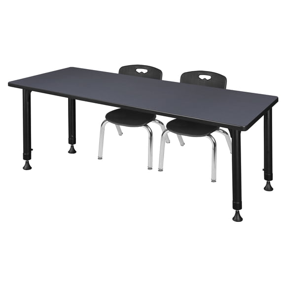 Regency 66 x 30 in. Adjustable Classroom Table- Grey & 2 Andy 12 in. Stack Chairs- Black