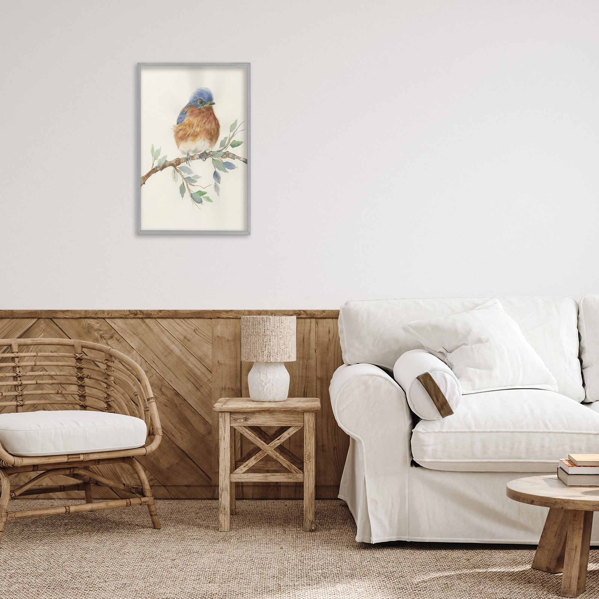 Stupell Industries Songbird Perched on Branch Gray Framed Giclee Art, design by Cady Driver