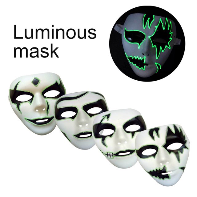 Máscara luminosa de Halloween, máscara de disfraz para fiesta, máscara de plástico con cara de terror, máscara de baile