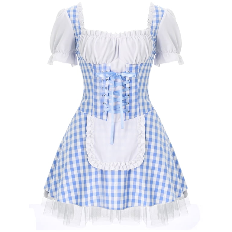 Eandarui Womens Miss Muffet Gingham Dress Puff Sleeve Maid Apron Dress  Cosplay Halloween Anime Blue 3XL - Walmart.com