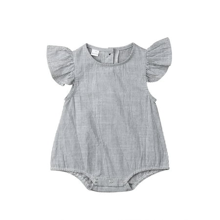 

Nokpsedcb UK Newborn Baby Girl Comfy Striped Romper Jumpsuit Bodysuit Outfit Clothes CANIS Grey 0-3 Months