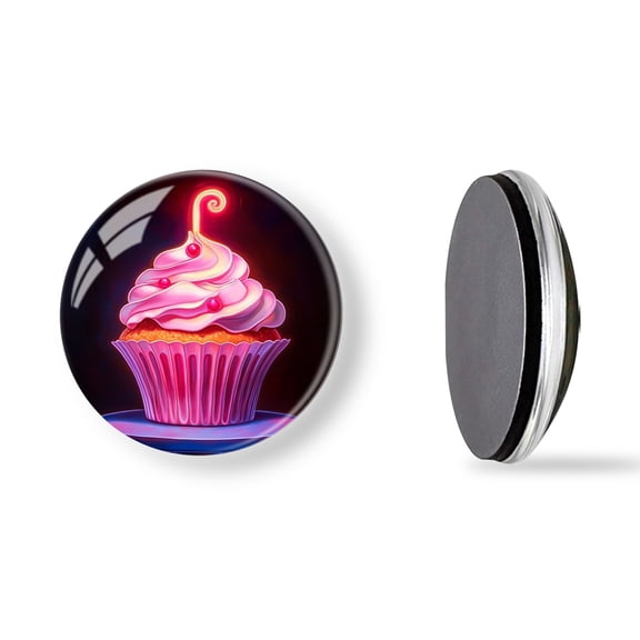 6Pcs Glass Refrigerator Magnet Magnetic Fridge Sticker,Decor for Kitchen,Whiteboard,Cabinet,Dainty Pink Cupcake On Blue Stand