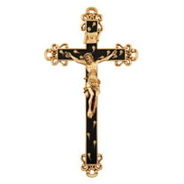 Golden Brown Epoxy Wall Cross Crucifix with Gold Toned Floral Details, Religious Home Decor, 10 Inch