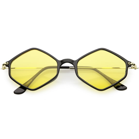 Geometric Hexagon Sunglasses Ultra Slim Arms Color Tinted Lens 50mm (Black Gold / Yellow)