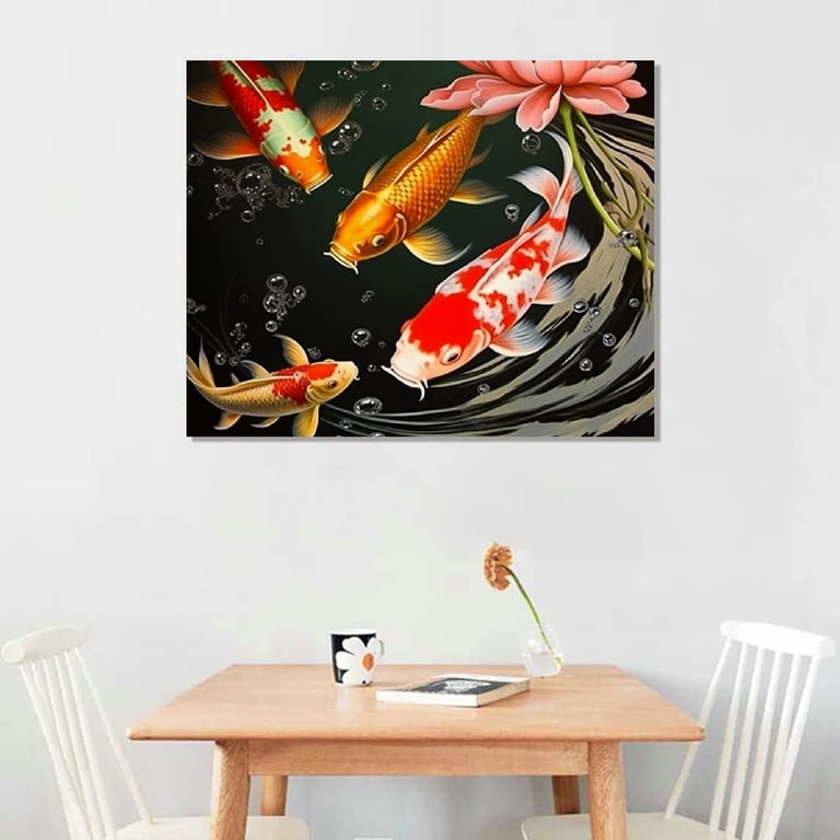 PIKWEEK 3 Piece Nine Koi Fish Canvas Painting Wall Art Feng Shui