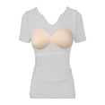thumbnail image 6 of Nestiefly Womens Short Sleeve Shirts with Built in Bra V Neck Basic T-Shirts Workout Yoga Tops Athletic Shelf Bra Tops Padded White XL, 6 of 7
