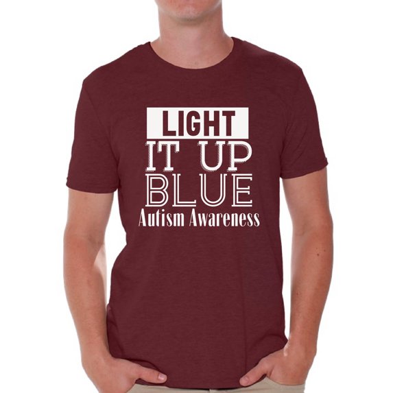 Awkward Styles Men's Light It Up Blue for Autism Awareness Shine A Light White Graphic T-shirt Tops