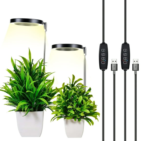 GPED Grow Light, LED Plant Light for Indoor Plants Growing, Full Spectrum Desk Growth Lamp w/ 10 Dimmable Levels & Automatic Timer(3/9/12Hrs) ,Height Adjustable, Ideal for Small Plants, 2 Pcs,Black