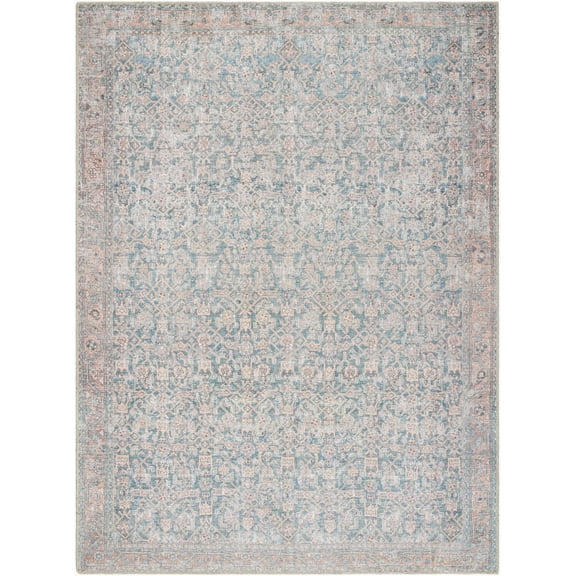 Crevan Traditional Area Rug - Teal, Tan, Light Sage - 2' x 2'11"