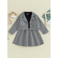 thumbnail image 2 of Bslissey Little Girls 2Pcs Outfits Houndstooth Patchwork Long Sleeve A-line Dress + Button Lapel Tweed Coat 4T 5T 6T 7T Toddler Kids Casual Daily Clothes, 2 of 9