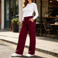 thumbnail image 4 of Women's Yoga Pants with 6 Cargo Pockets Wide Leg Cargo Pants Stretchy Soft Fabric Slim Fit, Pull On, Tummy Control Leggings, Wide Leg, Skinny, Comfort, Hiking Wine S, 4 of 9