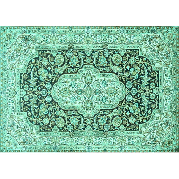 Ahgly Company Indoor Rectangle Medallion Turquoise Blue Traditional Area Rugs, 5' x 7'