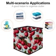 thumbnail image 2 of FeBohao Storage Boxes Bins Fabric Leather Handle Square Foldable Book Table Sturdy Aesthetic Shirt Cubby Infant Office Totes Necessities Multifunctional Organizer Basket Cherry, 2 of 6