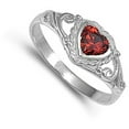 thumbnail image 4 of CHOOSE YOUR COLOR Sterling Silver Elegant Simulated Garnet Heart Solitaire Ring Solid 925 7mm Red CZ Female Size 2, 4 of 4